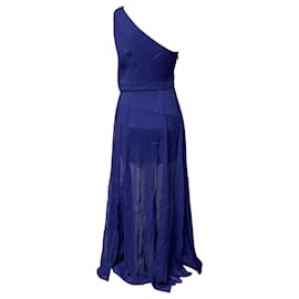 Halston Heritage-Halston Heritage One Shoulder Gown in Blue Polyester-Blue