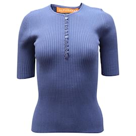 Altuzarra-Altuzarra Dory Ribbed-Knit Top in Blue Viscose-Blue,Navy blue