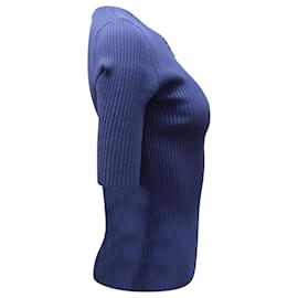 Altuzarra-Altuzarra Dory Ribbed-Knit Top in Blue Viscose-Blue,Navy blue