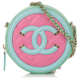 Chanel-Chanel Pink CC Filigree Caviar Leather Crossbody Bag-Pink,Multiple colors