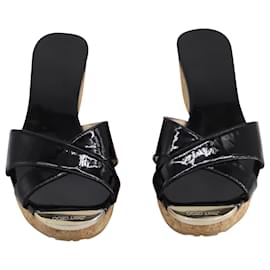 Jimmy Choo-Jimmy Choo Panna 50 Wedge Sandals in Black Patent Leather-Black