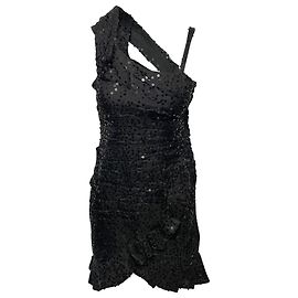 Isabel Marant Becky Ruched Sequin Dress in Black Silk Black