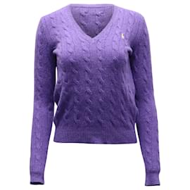 Ralph Lauren-Ralph Lauren Heathered V-Neck Sweater in Purple Wool-Purple