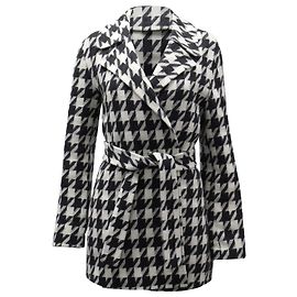 Casaco Theory Houndstooth com cinto em lã preta e branca Preto