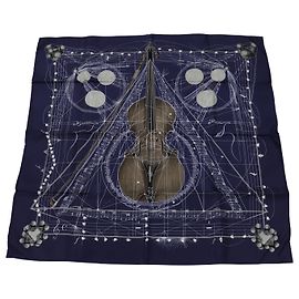 Hermès Lenço Hermes La Musique Des Spheres em seda azul Azul marinho