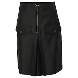 Sandro-Sandro Paris Zipper Detailed Skirt in Black Cotton-Black