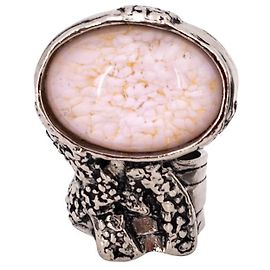 Anel Saint Laurent Arty em tom prateado com vidro rosa Cabochão Prata Metálico