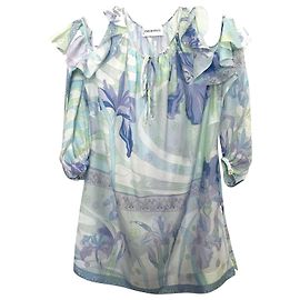 Abito estivo Emilio Pucci in seta stampa iris blu e verde con tasche Blu
