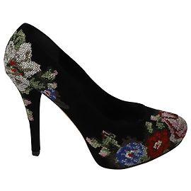 Dolce & Gabbana Escarpins Gisele Floral Brodés en Daim Noir Noir