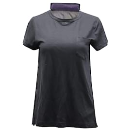 Sacai-Sacai T-Shirt with Pleated Back in Black Linen-Black