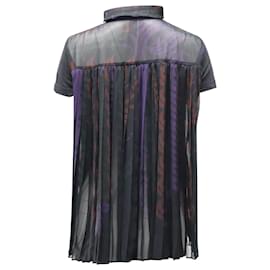 Sacai-Sacai T-Shirt with Pleated Back in Black Linen-Black