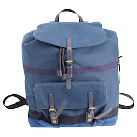 Burberry-Burberry Checked Design Backpack in Blue Canvas-Blue