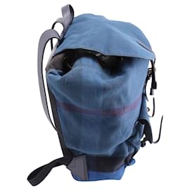 Burberry-Burberry Checked Design Backpack in Blue Canvas-Blue