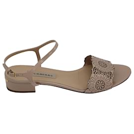 Burberry-Burberry Lace Open-toe Strap Flats in Beige Leather-Beige