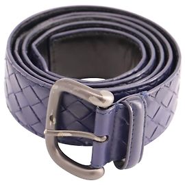 Bottega Veneta Intrecciato Thin Belt in Blue Leather Blue