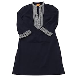 Tory Burch-Tory Burch Embroidered Tunic Dress in Navy Blue Cotton-Navy blue