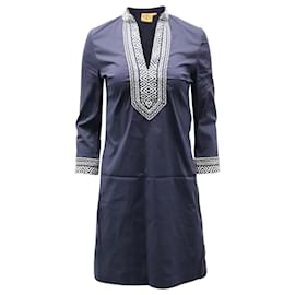 Tory Burch-Tory Burch Embroidered Tunic Dress in Navy Blue Cotton-Navy blue