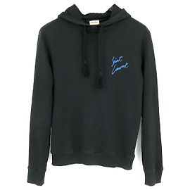 Moletom com capuz Saint Laurent em algodão preto e escrita azul Preto