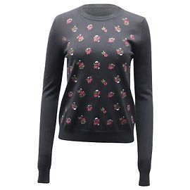 Mulberry Maulbeerbestickter Blumenpullover aus schwarzer Lana-Schurwolle Schwarz