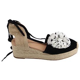 Kate Spade Flower Espadrilles Sandals in Black Suede Black