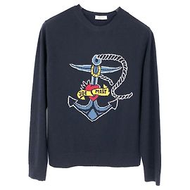Valentino Pulli aus marineblauer Wolle und Kaschmir mit Anker und Herz Blau