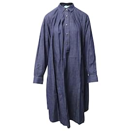 Marni-Marni Robe Mi-Longue Denim Boutonnée en Coton Bleu-Bleu