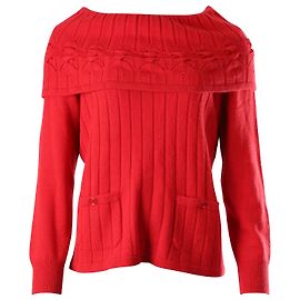 Escada schulterfreier Strickpullover mit Taschen aus rotem Kaschmir Rot