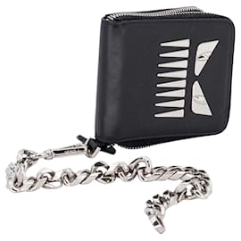 Fendi-Fendi Monster wallet in black leather with chain-Black