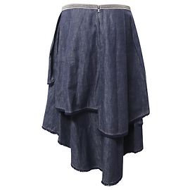 Gonna Brunello Cucinelli in denim a strati con frange in cotone blu Blu