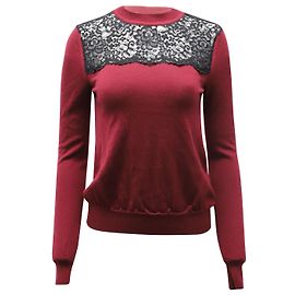 Pullover mit Mulberry-Spitzendetails in Burgund Lana Virgine Rot Bordeaux
