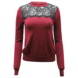 Mulberry-Mulberry Lace Detailed Sweater in Burgundy Lana Virgine-Dark red