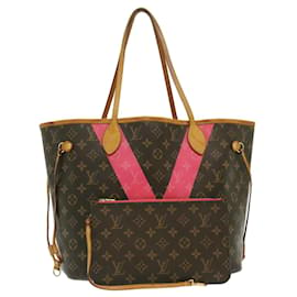Louis Vuitton-LOUIS VUITTON Monogram V Grunard Neverfull MM Tote Bag Pink M41602 LV Auth 29301-Pink,Other