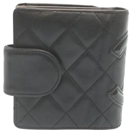 Chanel-CHANEL Matelasse Cambon Line Wallet Lamb Skin Black CC Auth 28861-Black