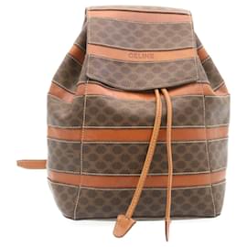 Céline-CELINE Macadam Canvas Shoulder Bag PVC Leather Brown Auth tp136-Brown