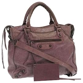 Balenciaga-balenciaga 2Way Shoulder Bag Hand Bag Leather Purple Auth ki1746-Purple