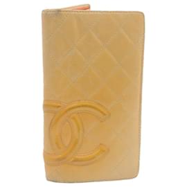 Chanel-CHANEL Matelasse Cambon Line Long Wallet Lamb Skin Beige Orange CC Auth ni004-Beige,Orange