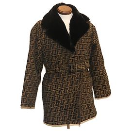 FENDI Zucca Canvas Coat Jacket Marron Noir Auth ar6369 Marron Noir