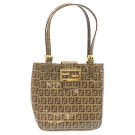 Fendi-FENDI Zucchino Borsa A Mano Tela Spalmata Marrone Auth ar6367-Marrone