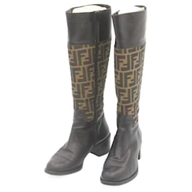 Fendi-FENDI Zucca Canvas long boots Leather Brown Black Auth ar6412-Brown,Black