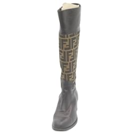 Fendi-FENDI Zucca Canvas long boots Leather Brown Black Auth ar6412-Brown,Black