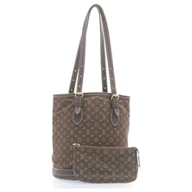Louis Vuitton-LOUIS VUITTON Monogram Mini Lin Bucket PM Shoulder Bag Brown M95226 Auth bs467-Brown