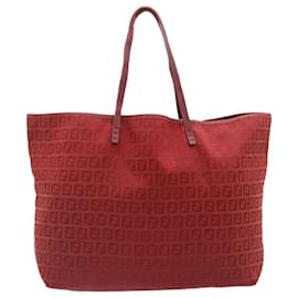 Fendi-FENDI Zucchino Canvas Tote Bag Red Auth ac572-Red