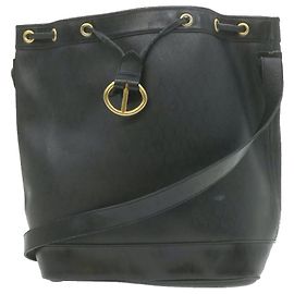 CHRISTIAN DIOR Borsa a spalla a nido d'ape Pelle PVC nera Auth1168 Nero