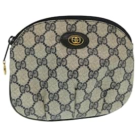 Gucci-GUCCI GG Canvas Pouch PVC Leather Navy Auth th2486-Navy blue