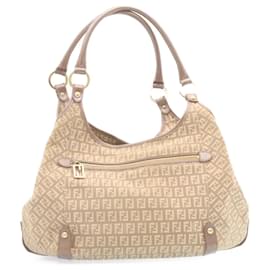 Fendi-FENDI Zucchino Canvas Tote Bag Brown Auth th2408-Brown