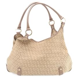 Fendi-FENDI Zucchino Canvas Tote Bag Brown Auth th2408-Brown