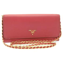 Prada-PRADA Safiano Leather Chain Wallet Pink Auth ar6601-Pink