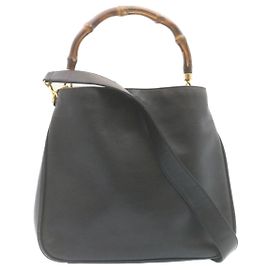 GUCCI Borsa a mano in bambù in pelle 2Way Borsa A Tracolla Nera Auth ni086 Nero