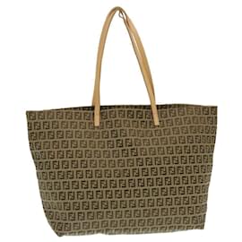 Fendi-FENDI Zucchino Canvas Tote Bag Brown Auth th2474-Brown