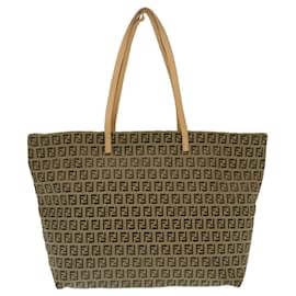 Fendi-FENDI Zucchino Canvas Tote Bag Brown Auth th2474-Brown